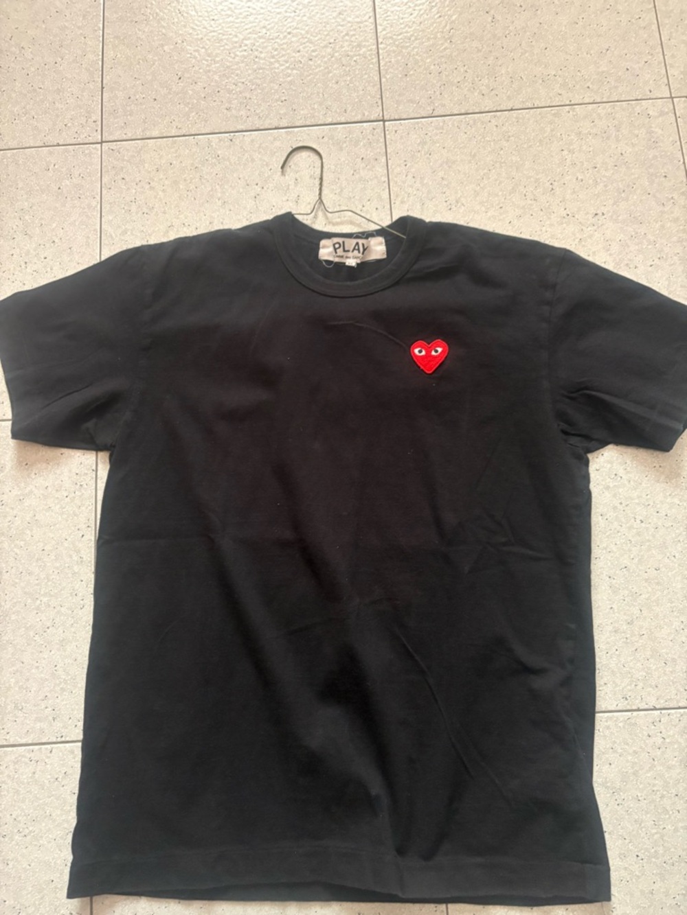 Comme des Garçons Black Tee with Red Heart Patch